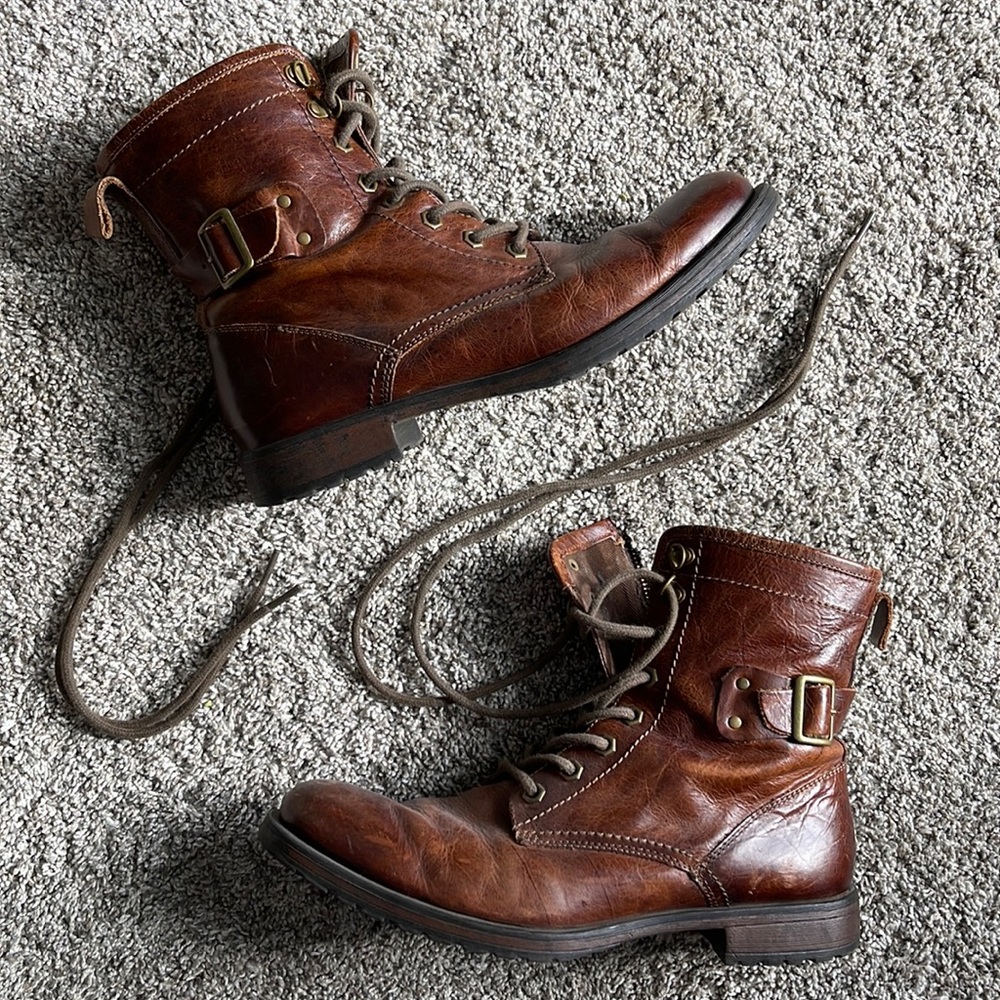 Mens Brown Genuine Leather Lace Up and Zip Boots